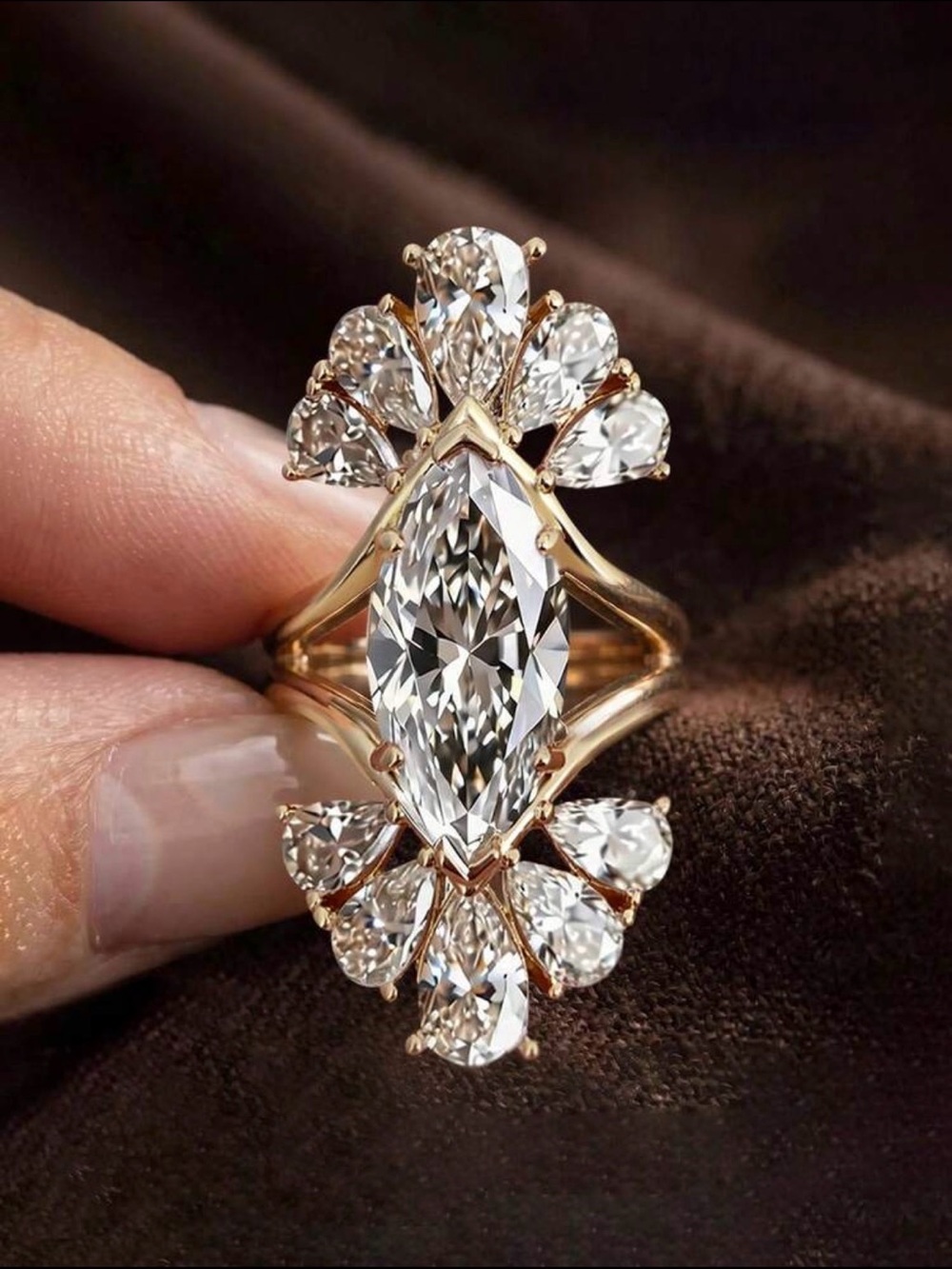 5CT Luxury Marquise diamond ring 18K gold Statement Ring size 7